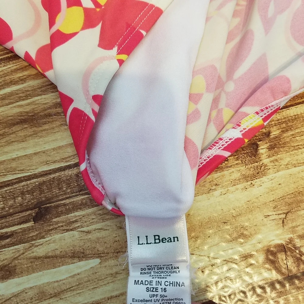 L.L. Bean Girls Size 16 Floral Tankini Swim Top Pink Yellow UPF 50+